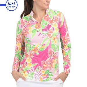 G LIFESTYLE Island Pink Upf 50 Long Sleeve Zip Mock Neck Jacket
